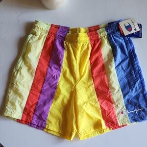 Champion Warm Up Retro Shorts Striped Nylon Mesh Lining